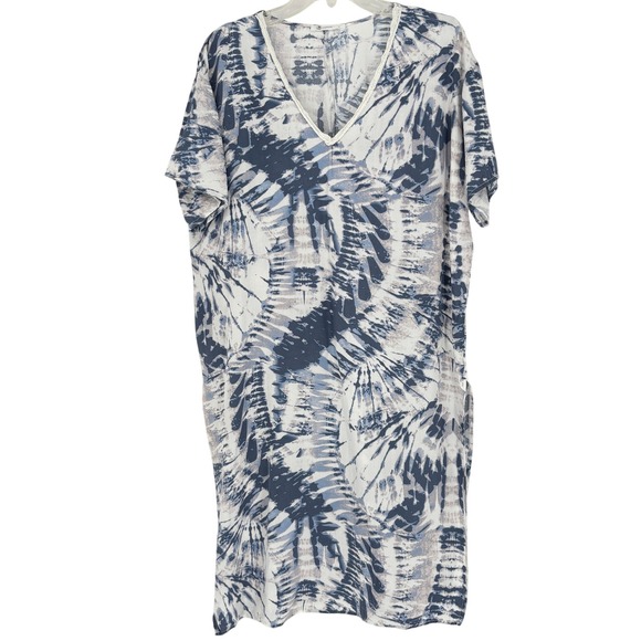 Cupshe Other - Cupshe Tie Dye V Neck Midi Dress Kaftan Cover Up Blue White Size S